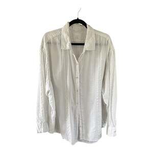 Aerie Women's White Textured Seersucker Oversized Button Down Cover Up Shirt